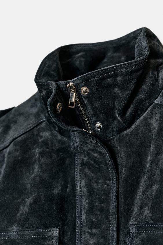Blouson 100 % cuir suédé à poches