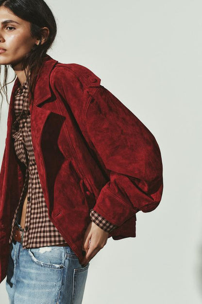 Blouson 100 % cuir suédé à passants