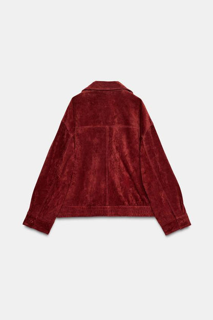 Blouson 100 % cuir suédé à passants
