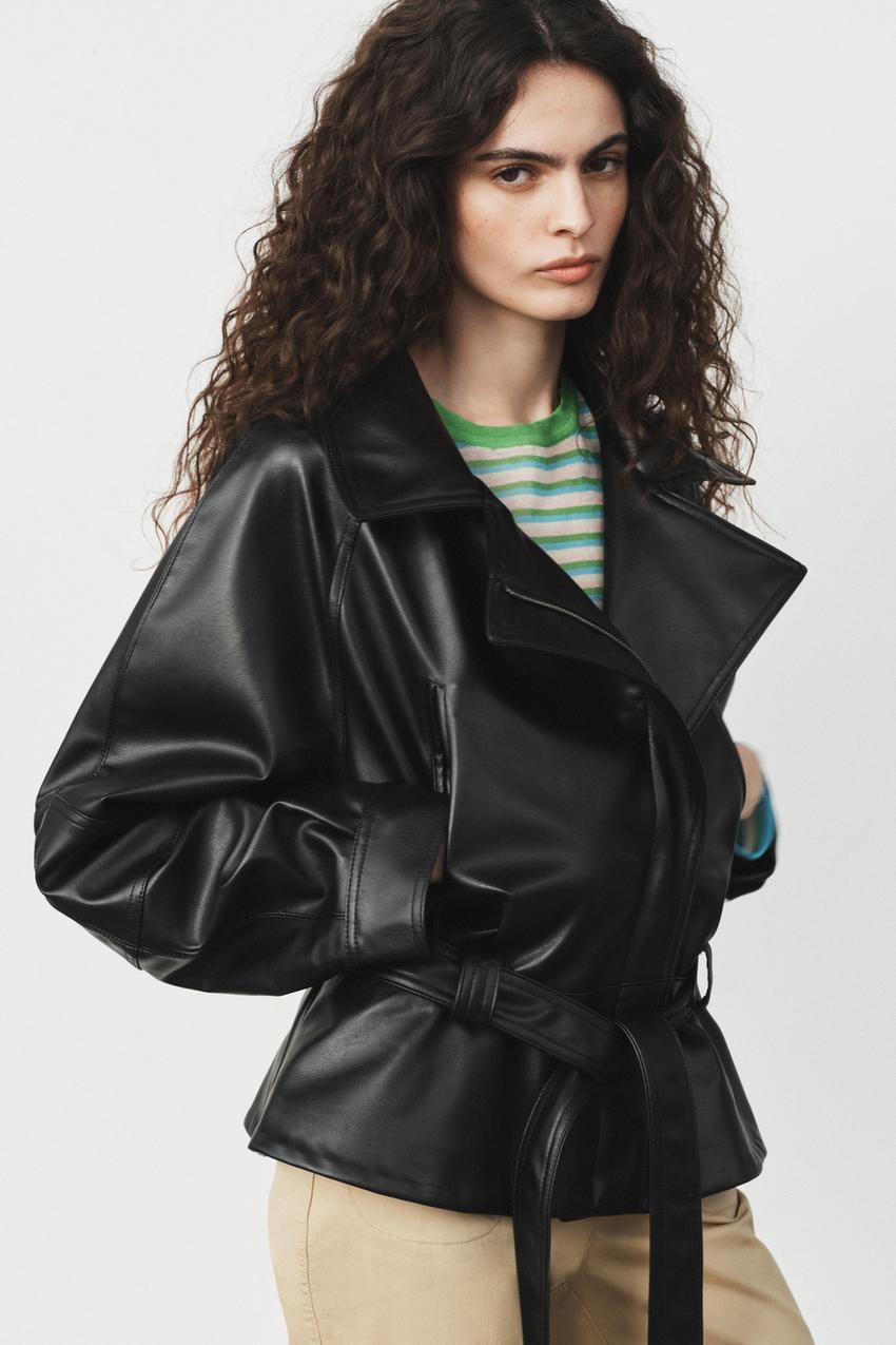 Blouson effet cuir avec ceinture