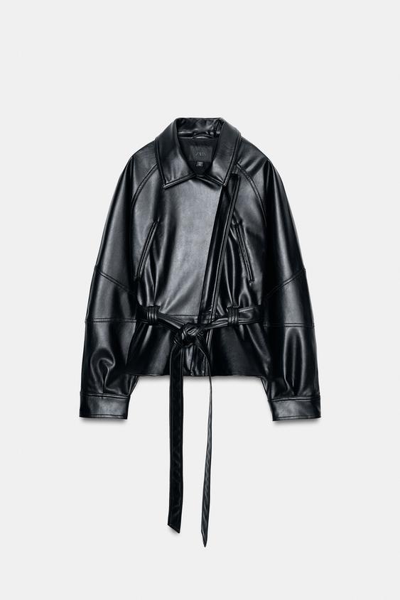 Blouson effet cuir avec ceinture
