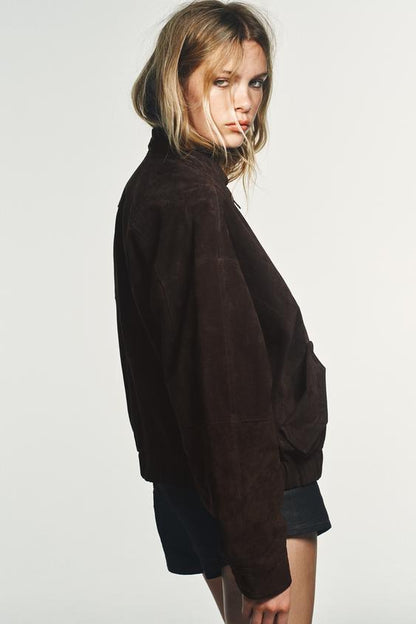 Blouson bomber 100 % cuir suédé
