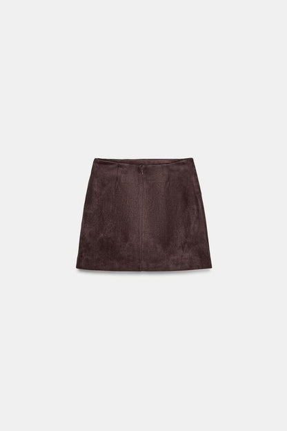 Jupe mini effet suédine à boucle