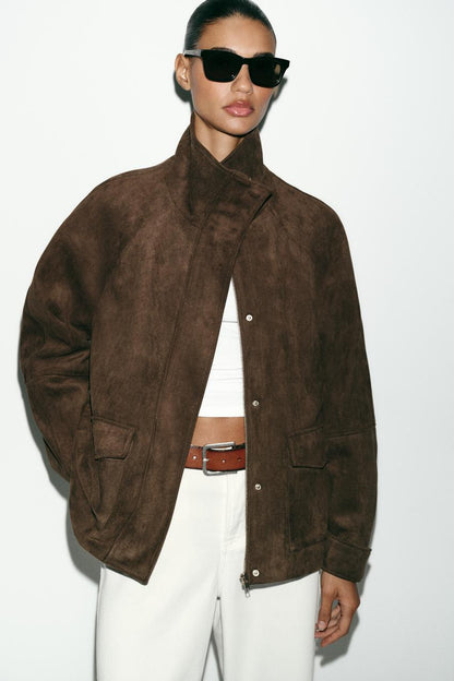 Veste effet suédine à poches
