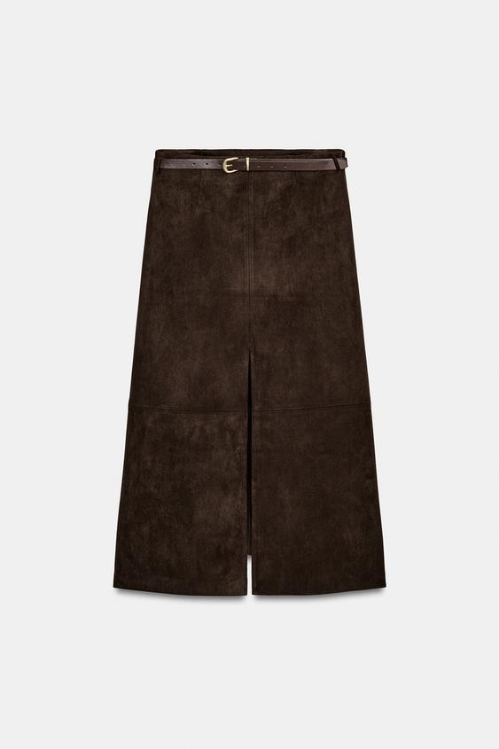 Jupe effet suédine avec ceinture