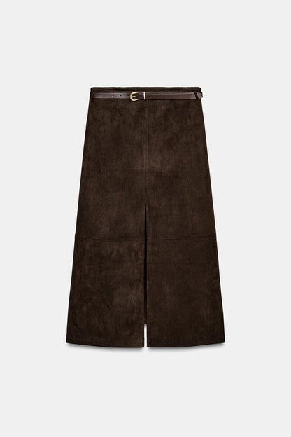 Jupe effet suédine avec ceinture