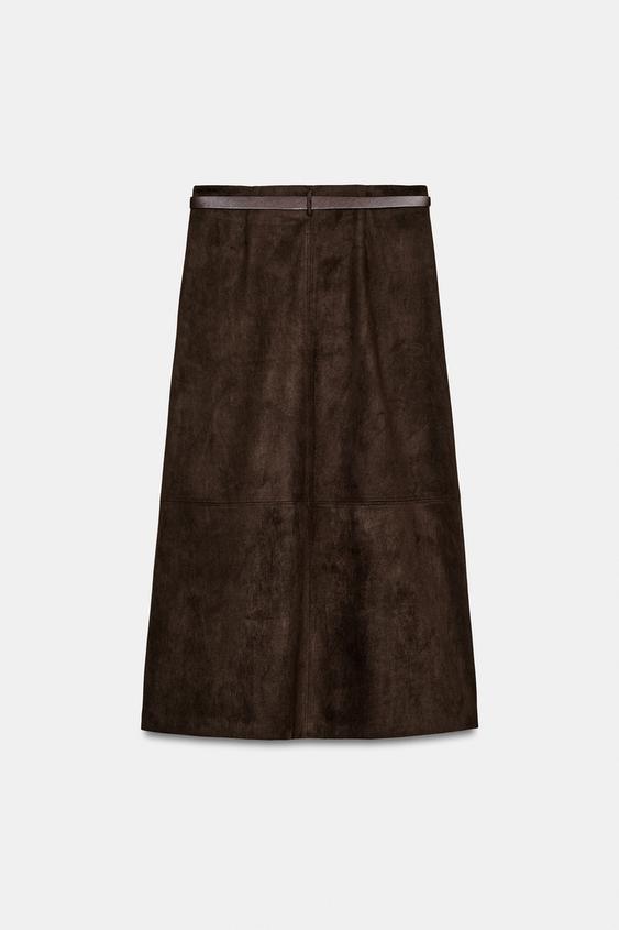 Jupe effet suédine avec ceinture