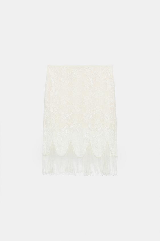 Jupe en dentelle à perles à franges