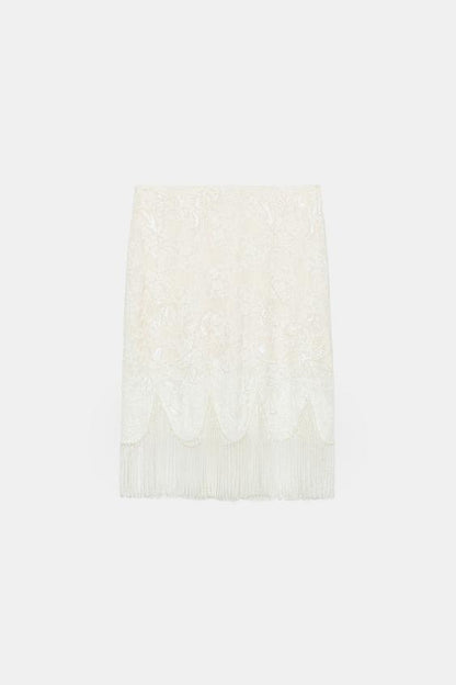 Jupe en dentelle à perles à franges
