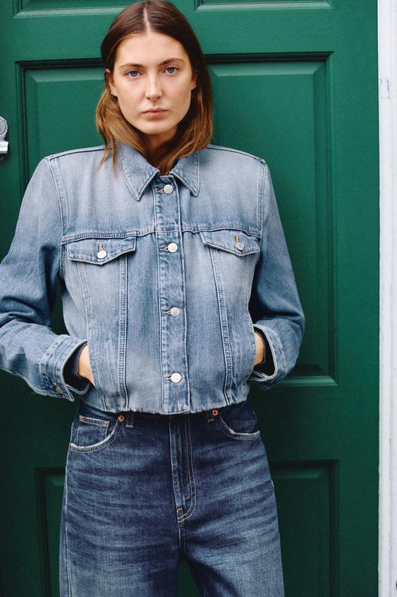 Blouson en denim TRF à épaulettes