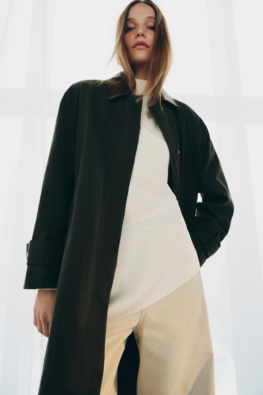 Trench col cuir contrasté ZW Collection