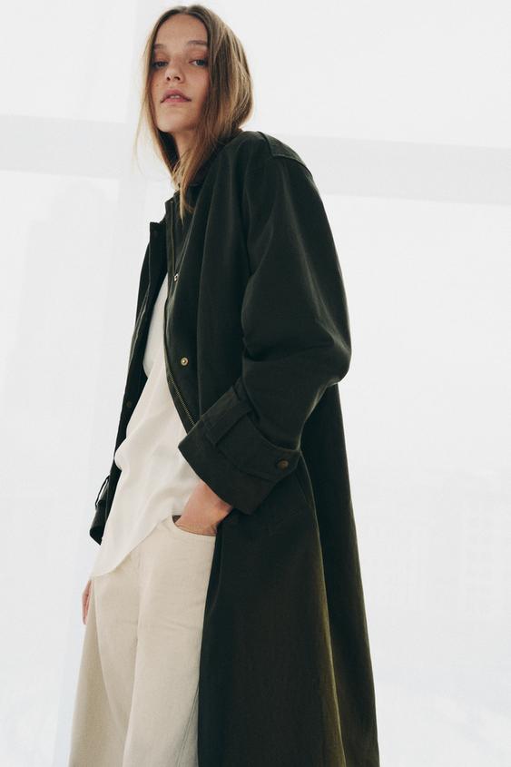 Trench col cuir contrasté ZW Collection