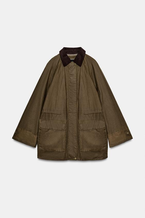 Veste cirée à col en velours côtelé ZW Collection