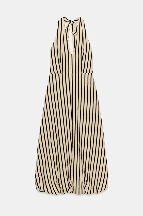 Robe midi ballon à rayures