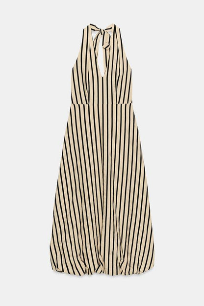 Robe midi ballon à rayures