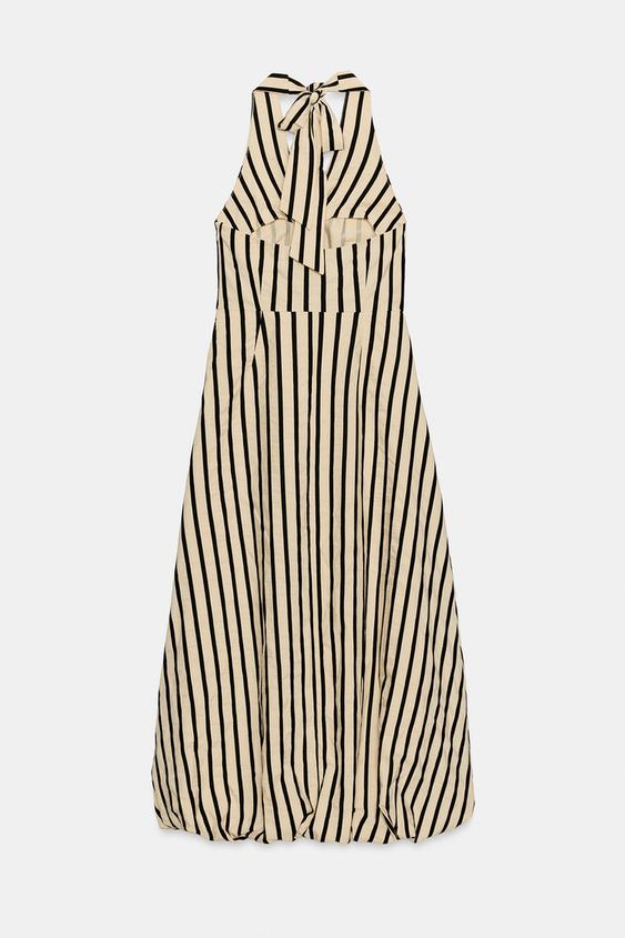 Robe midi ballon à rayures