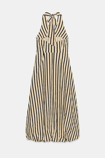 Robe midi ballon à rayures