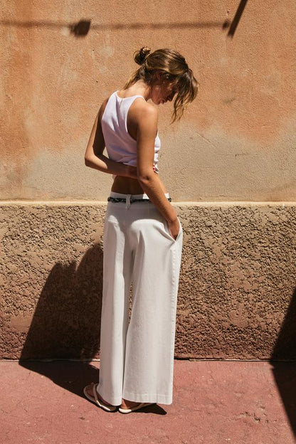Pantalon en popeline à ceinture foulard
