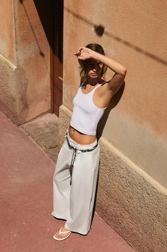 Pantalon en popeline à ceinture foulard