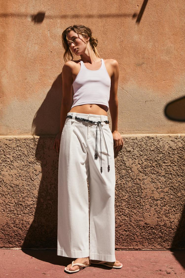 Pantalon en popeline à ceinture foulard
