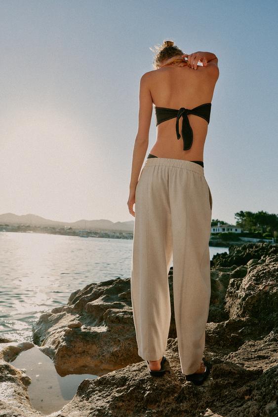 Pantalon coupe barrel en lin