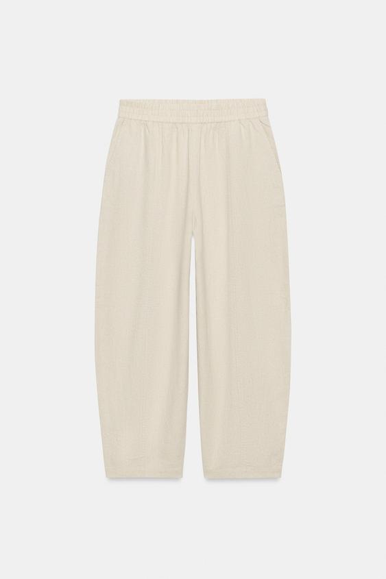 Pantalon coupe barrel en lin