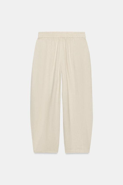 Pantalon coupe barrel en lin