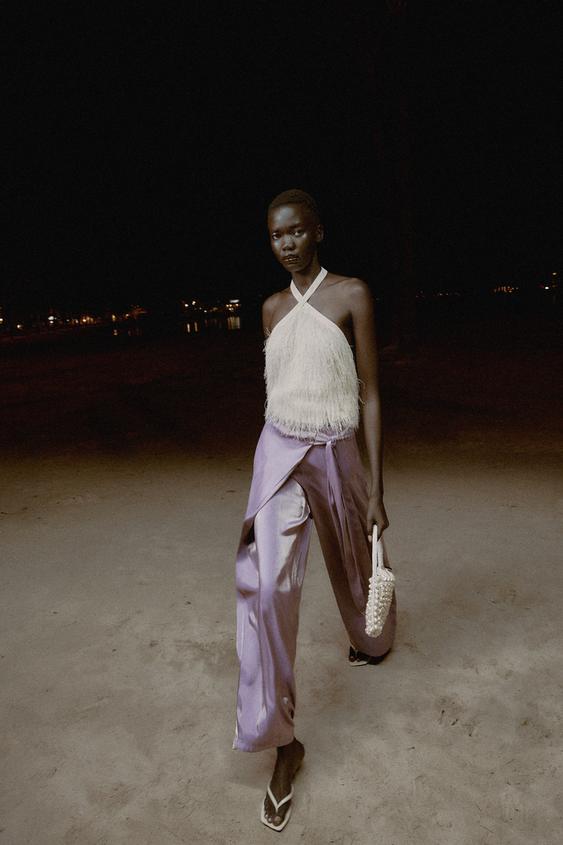 Pantalon paréo avec nœud effet brillant