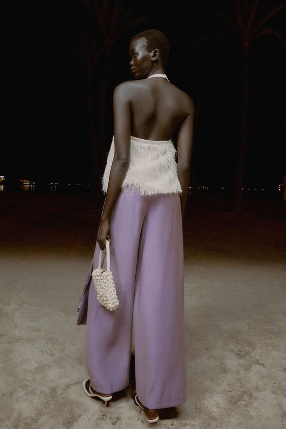 Pantalon paréo avec nœud effet brillant