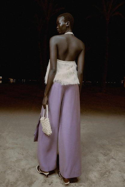 Pantalon paréo avec nœud effet brillant
