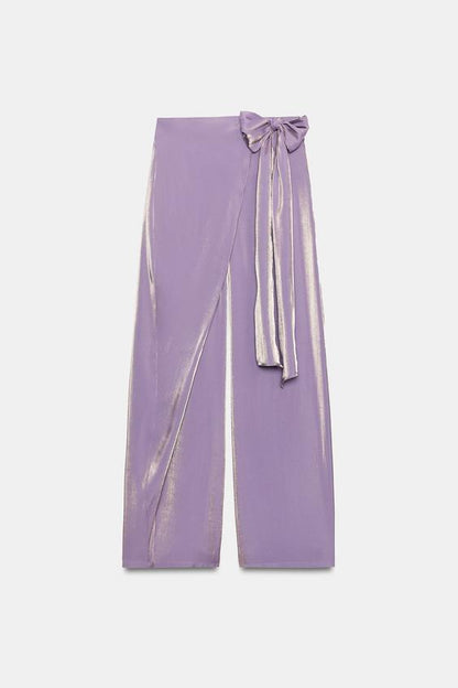 Pantalon paréo avec nœud effet brillant
