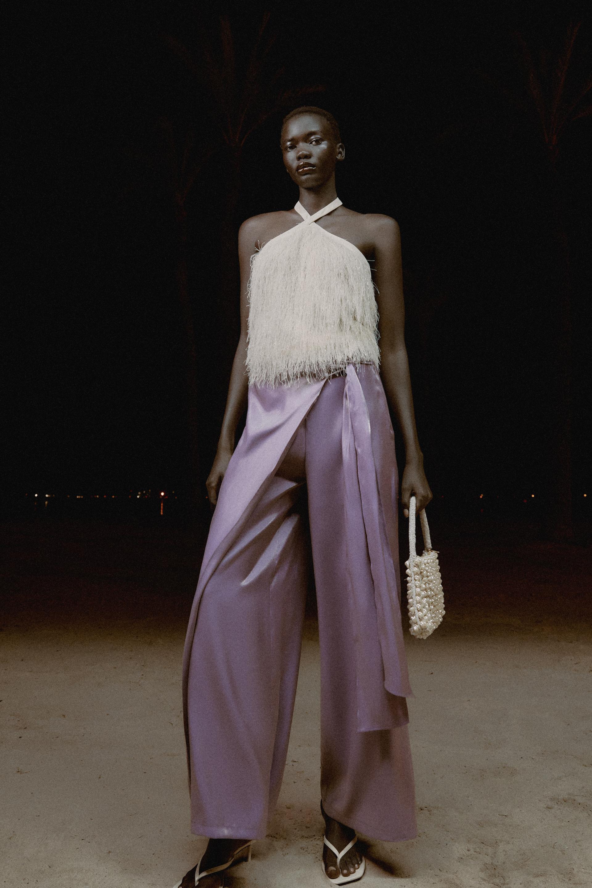 Pantalon paréo avec nœud effet brillant