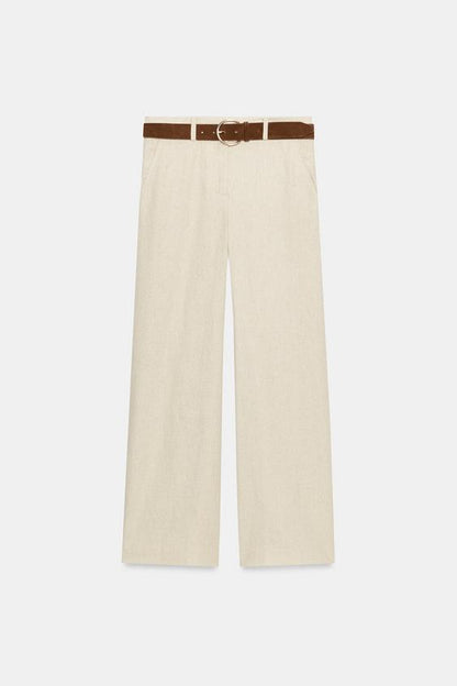 Pantalon-culotte en lin avec ceinture