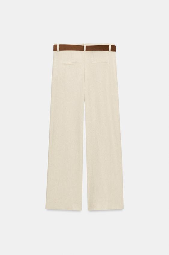 Pantalon-culotte en lin avec ceinture