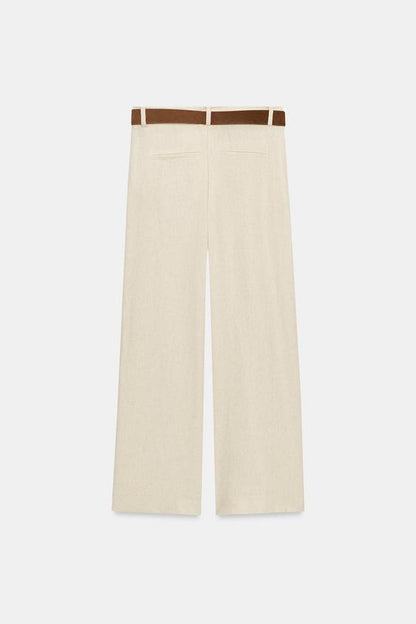 Pantalon-culotte en lin avec ceinture
