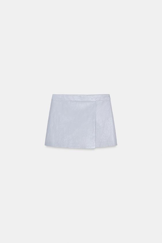 Jupe-culotte croisée effet cuir
