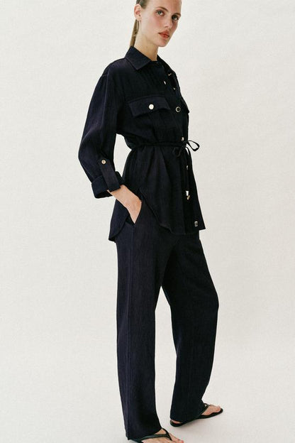 Pantalon droit effet froissé