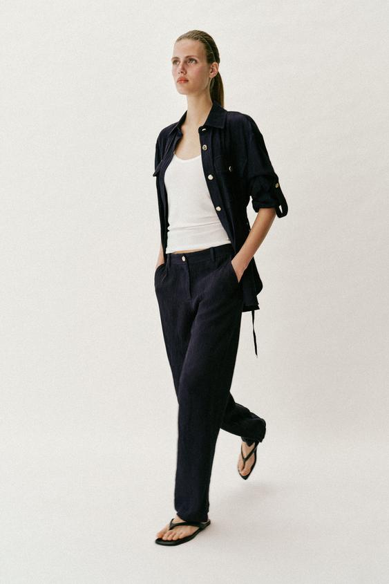 Pantalon droit effet froissé