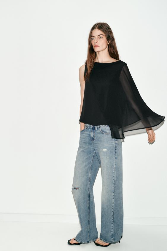 Blouse contrastée effet cape