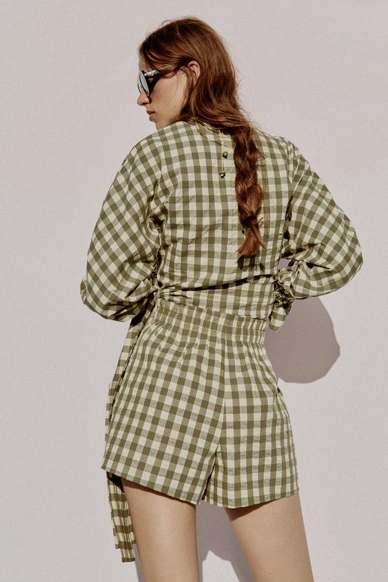 Veste à lien noué et carreaux vichy