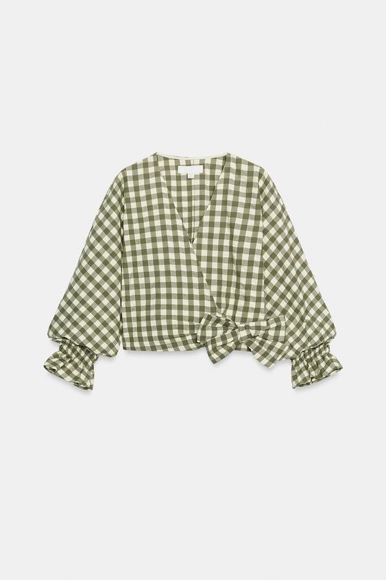 Veste à lien noué et carreaux vichy