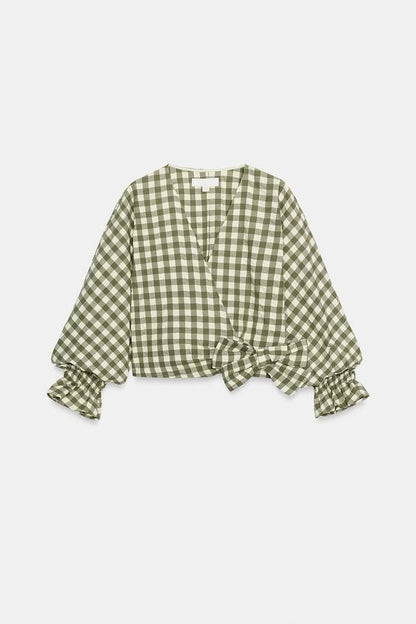 Veste à lien noué et carreaux vichy