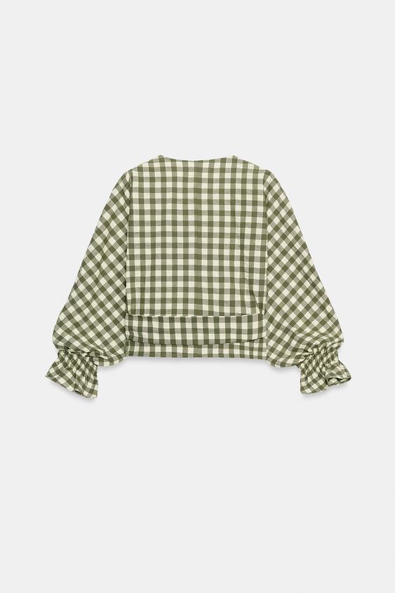 Veste à lien noué et carreaux vichy
