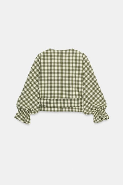 Veste à lien noué et carreaux vichy