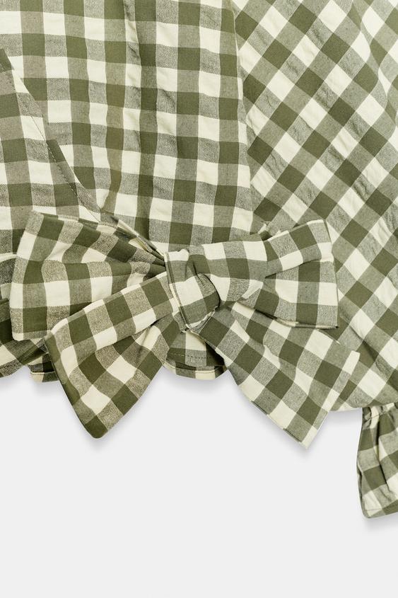 Veste à lien noué et carreaux vichy