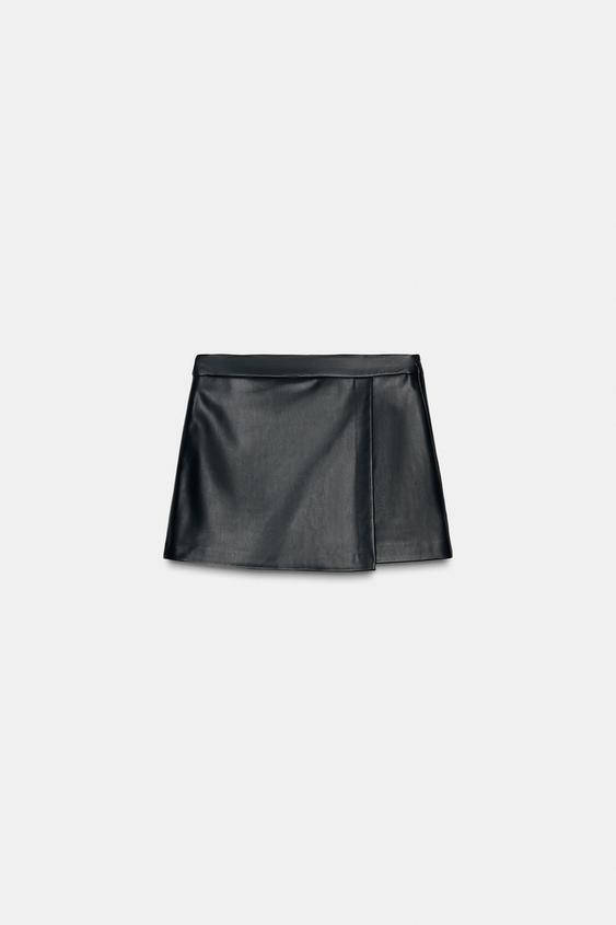 Jupe-culotte croisée effet cuir
