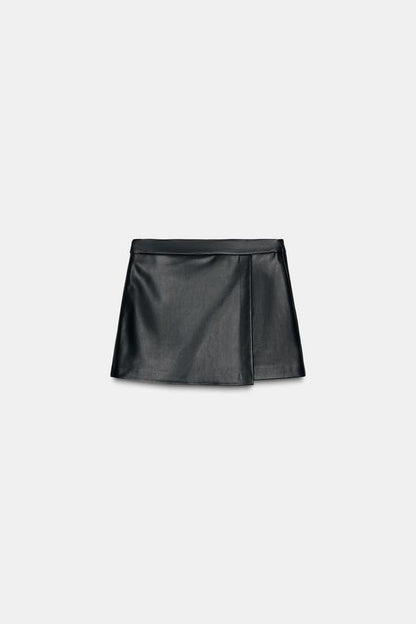 Jupe-culotte croisée effet cuir