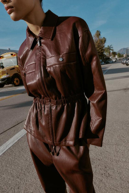 Veste effet cuir à taille élastique