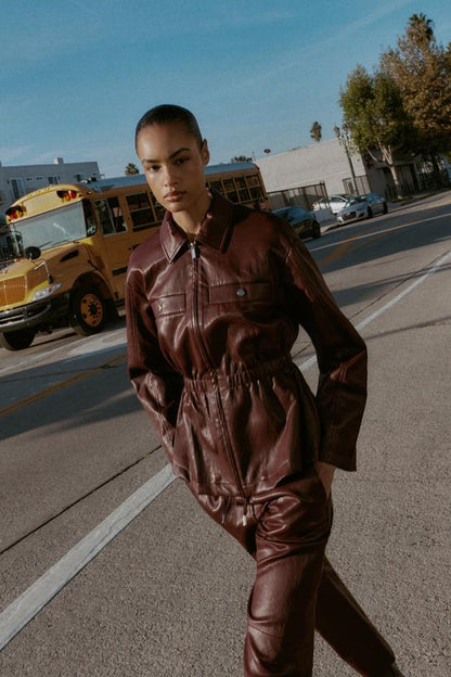 Veste effet cuir à taille élastique