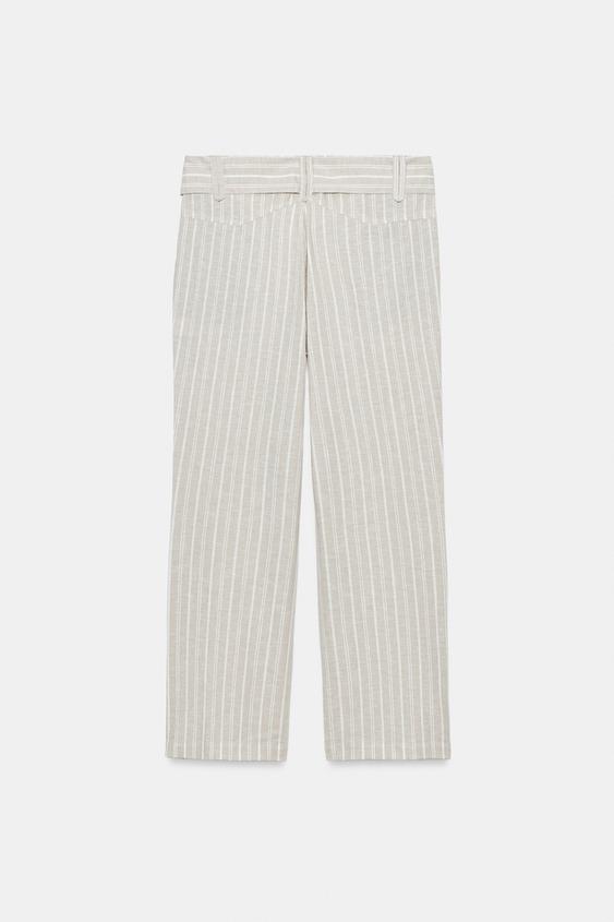 Pantalon en lin à rayures avec ceinture